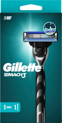 GILLETTE Rasierer, Mach3, 1 St, Джилетт Набор для бритья Mach3: станок и 1 сменная кассета, 1 набор
