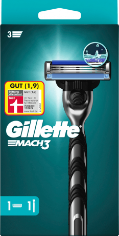 GILLETTE Rasierer, Mach3, 1 St, Джилетт Набор для бритья Mach3: станок и 1 сменная кассета, 1 набор
