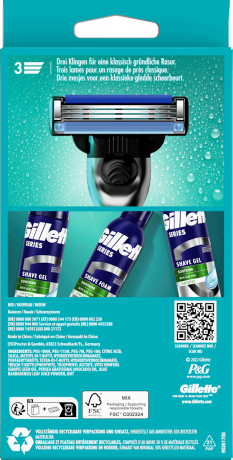 GILLETTE Rasierer, Mach3, 1 St, Джилетт Набор для бритья Mach3: станок и 1 сменная кассета, 1 набор