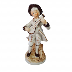 Фигурка винтажная &quot;Мужчина в бело-коричневом костюме с лютней&quot;, фарфор, 18 см, Тайвань, 1960-70гг.