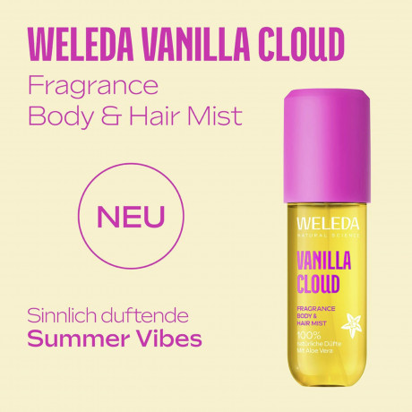 WELEDA Fragrance Body & Hair Mist Vanilla Cloud, 95 ml, Ароматический спрей для тела и волос Vanilla Cloud со сладкими ванильными нотами, 95 мл