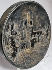 Prague Charles Bridge, Декоративное рельефное панно &quot;Ночная Прага в золоте&quot; с трехмерным изображением Карлова моста, дерево, 20см, Чехия 1950г.