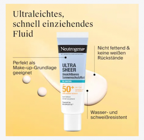 Neutrogena Sonnenfluid Gesicht, ultra sheer oil control, LSF 50+, Солнцезащитный флюид для лица, ультралегкий, контролирующий жирность кожи, SPF 50+, 50 мл