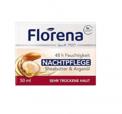 Florena Night Cream Sheabutter and arganol 50 ml x 2st, Крем для лица Florena с маслом ши и арганы, 48 часов увлажнения, для очень сухой кожи, ночной уход, питательный и восстанавливающий Набор 2 шт х 50 мл