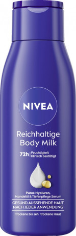 NIVEA Reichhaltige Body Milk Mini, 75 ml, Нивеа Молочко для тела, гиалуроновая кислота и миндальное масло, 72ч увлажнение, дорожный формат, 75 мл