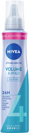 NIVEA Volumen Pflege Schaumfestiger, 150 ml, Нивеа Мусс для объёма волос, пантенол и витамин B3, объём от корней, до 24ч фиксация, термозащита, 150 мл