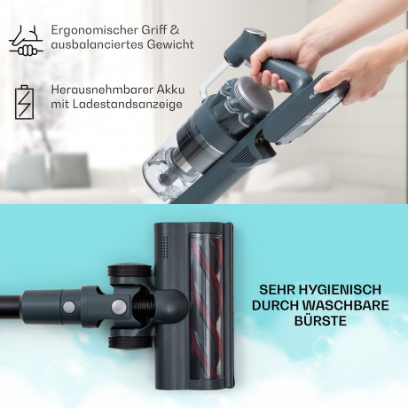 Klarstein Klarstein Akku-Hand-und Stielstaubsauger LARMA, 300 W, beutellos, EPA E12-Filter: beseitigt bis zu 99,5 % an Pollen und Feinstaub Беспроводной ручной и стержневой пылесос Klarstein LARMA, 300 Вт, без мешка, фильтр EPA E12: удаляет до 99,5% пыль