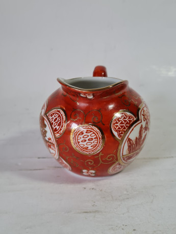 Набор для чая винтажный, фарфор с ярким декором в японском стиле: чайник 19,5 х 13 см, молочник 10 х 7,5 см, сахарница 14 х 9 см, Япония, 1960-70гг.