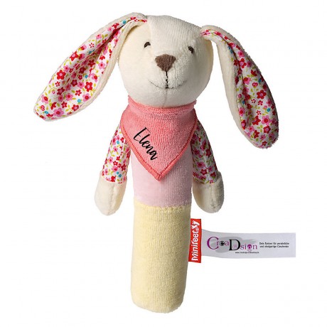 Greifling mit Quitschfunktion Hase mit Name personalisiert Игрушка-клатч с писклявым кроликом