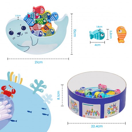 Arkmiido Holz Angelspiel mit 18 magnetische Fische Деревянная рыбалка с 18 магнитными рыбками