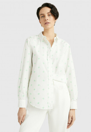 Tommy Hilfiger MONOGRAM EMBROIDERY Button-down blouse small cmd emb spring lime MONOGRAM EMBROIDERY Блузка на пуговицах маленький cmd emb весенняя известь