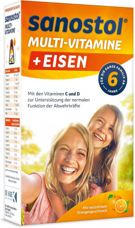 Sanostol Plus Eisen Saft age 6+, 230 ml, Саностол Мультивитаминный сироп с витаминами А, В6, С, D и железом для детей от 6ти лет, апельсиновый вкус, 230 мл