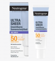 Neutrogena Sonnenfluid Gesicht, ultra sheer age shield, LSF 50, Солнцезащитный флюид для лица, ультратонкий защитный крем от старения, SPF 50, 50 мл
