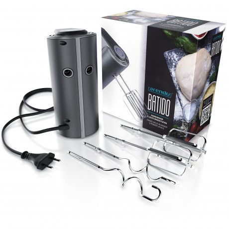 Arendo Arendo Handmixer, 350 W, aus Edelstahl mit Turbostaste, Handruhrer inkl. 2 Quirle  2 Knethaken  Ручной миксер Arendo, 350 Вт, из нержавеющей стали, с турбо-кнопкой, ручной миксер, в комплекте 2 венчика и 2 крюка для теста.