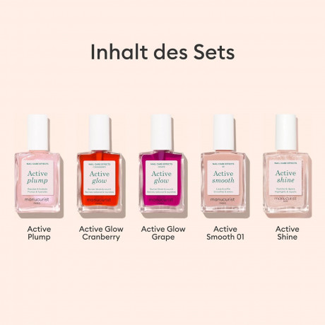 Manucurist Active Glow/Shine/Smooth set, Набор 5 шт х 15 мл лаков для ногтей  укрепление и уход, натуральная формула, эффект здорового блеска, для домашнего маникюра
