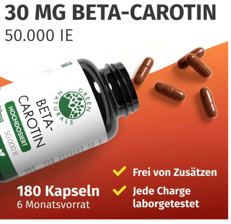 Green Naturals Beta-Carotene Capsules  High Dose: 300 mg (50,000 IU), 180stk, Бета Каротин 30мг для кожи (Германия), капсулы высокой дозировки 50000МЕ, 180шт