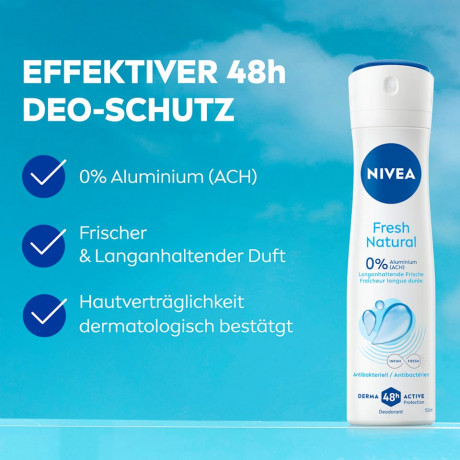 NIVEA Deospray Fresh Natural, 150 ml, Нивеа Дезодорант-спрей натуральная свежесть, 48ч защита, 150 мл