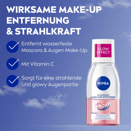 NIVEA Double Effect Augen Make-up Entferner, 125 ml, Нивеа Средство для снятия макияжа с глаз двойного действия, масло авокадо, водостойкий макияж, 125 мл