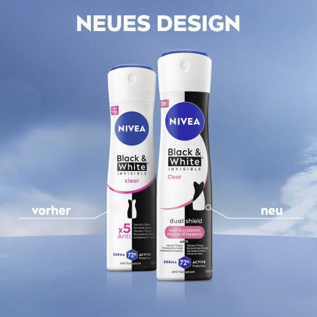 NIVEA Black & White Invisible Clear Anti-Transpirant Spray, 150 ml, Нивеа Антиперспирант спрей, невидимый, защита одежды от пятен, 72ч защита, 150 мл