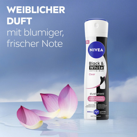 NIVEA Black & White Invisible Clear Anti-Transpirant Spray, 150 ml, Нивеа Антиперспирант спрей, невидимый, защита одежды от пятен, 72ч защита, 150 мл