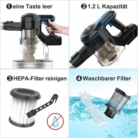 TASVAC TASVAC Akku-Hand-und Stielstaubsauger N5T, 250,00 W, Akku Staubsauger, 25KPa, 250W, Akku Staubsauger, 55 Minuten, 1.2L Беспроводной ручной и стержневой пылесос TASVAC N5T, 250,00 Вт, беспроводной пылесос, 25 кПа, 250 Вт, беспроводной пылесос, 55 м