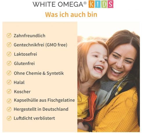 White Omega Vitamin D3K2 Kapseln fгr Kinder, zuckerfrei, 800IE, 45st x 2packs, Витамин D3 K2 с Омега 3 для детей (Германия), мини капсулы из водорослей и натто для костей и иммунитета, DHA, 2 упаковки х 45шт