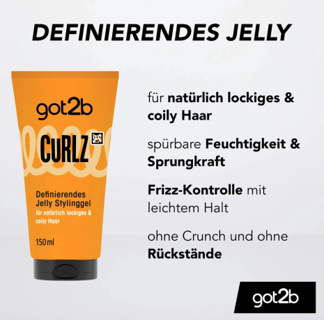 GOT2B Jelly Stylinggel Curlz 150ml, Гель для кудрявых и вьющихся волос, упругие локоны, антифриз эффект и естественная фиксация волос, 150 мл