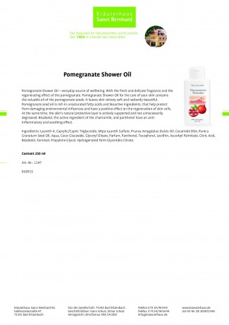 Krauterhaus Sanct Bernhardt Pomegranate Shower Oil, 250 мл
