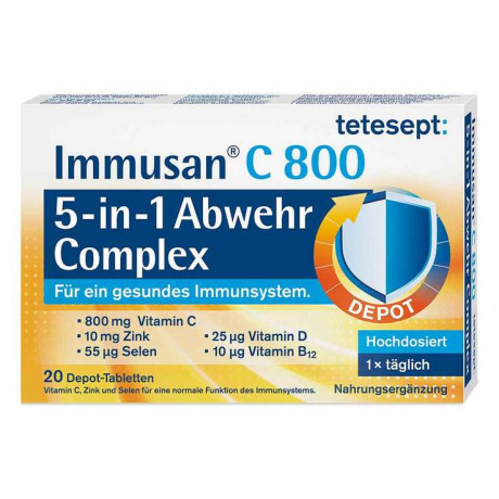 Tetesept Immusan C 800 Защитный комплекс 5 в 1, таблетки, упаковка из 20 шт.