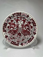 DAKAS CERAMIC, Коллекционная керамическая тарелка &quot;Павлины&quot; в бордовом декоре, 18см, Родос Греция 1970г.