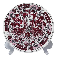 DAKAS CERAMIC, Коллекционная керамическая тарелка &quot;Павлины&quot; в бордовом декоре, 18см, Родос Греция 1970г.