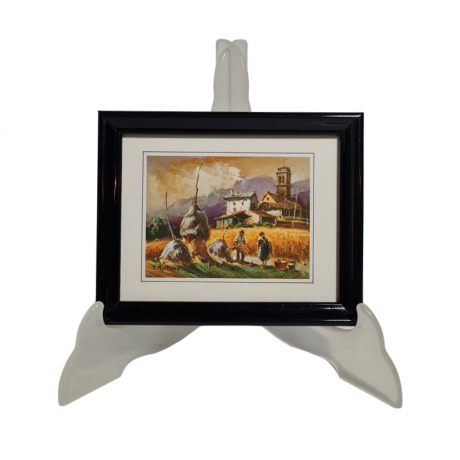 Картина винтажная Martocell "Мужчины в стогах", в раме, 15 х 12 см, Германия, 1980-90гг.