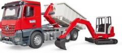 Bruder 03624 MB Arocs LKW mit Abrollcontainer u. Schaeff HR16 Minibagger 03624 Грузовик MB Arocs с выкатным контейнером и мини-экскаватором Schaeff HR16