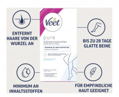 Veet PURE Kaltwachsstreifen Beine &amp; Korper, sensible Haut, Полоски из чистого холодного воска для ног и тела, для чувствительной кожи 40шт 