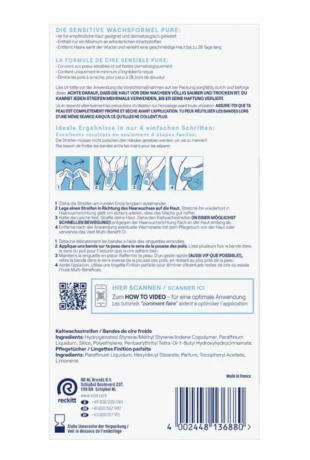 Veet PURE Kaltwachsstreifen Beine & Korper, sensible Haut, Полоски из чистого холодного воска для ног и тела, для чувствительной кожи 40шт 