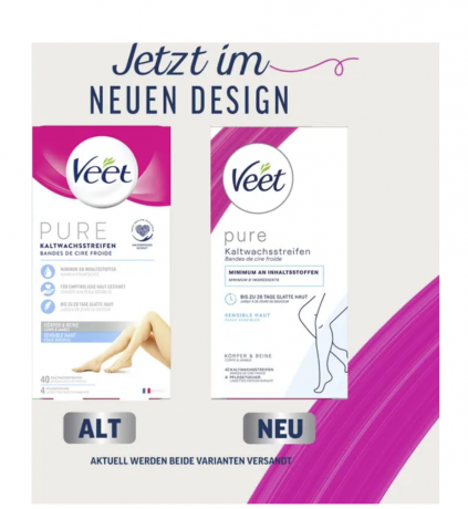Veet PURE Kaltwachsstreifen Beine & Korper, sensible Haut, Полоски из чистого холодного воска для ног и тела, для чувствительной кожи 40шт 