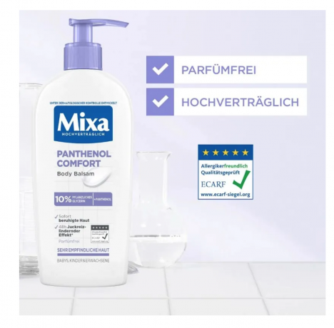 Mixa Panthenol Comfort Body Balsam 250ml, Лосьон для тела Panthenol Comfort, Франция, успокаивает и восстанавливает кожу, против сухости и раздражения, для чувствительной кожи, без отдушек, 250 мл