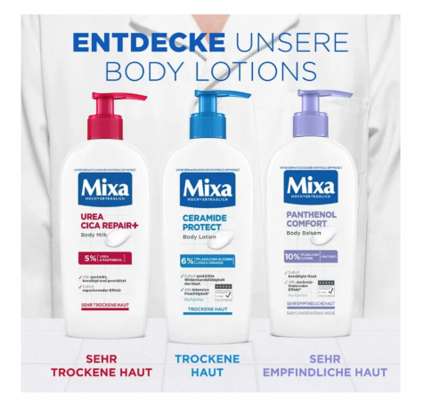 Mixa Panthenol Comfort Body Balsam 250ml, Лосьон для тела Panthenol Comfort, Франция, успокаивает и восстанавливает кожу, против сухости и раздражения, для чувствительной кожи, без отдушек, 250 мл