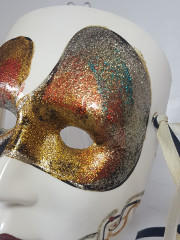 Декоративная Карнавальная маска белая с золотым узором, 17 x 12 см, Италия, 1960-70гг.