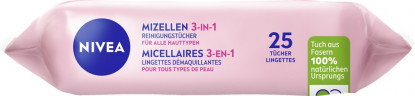 NIVEA 3in1 Mizellen Reinigungstucher, 25 Stuck, Нивеа Мицеллярные очищающие салфетки 3 в 1, для всех типов кожи, снятие макияжа, 25 шт