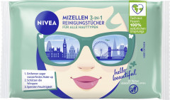 NIVEA 3in1 Mizellen Reinigungstucher, 25 Stuck, Нивеа Мицеллярные очищающие салфетки 3 в 1, для всех типов кожи, снятие макияжа, 25 шт