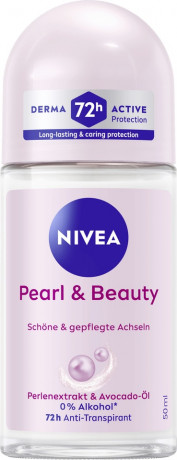 NIVEA Pearl & Beauty Anti-Transpirant Roll-On, 50 ml, Нивеа Антиперспирант ролик, перламутровые экстракты и масло авокадо, выравнивание тона кожи, 72ч защита, 50 мл
