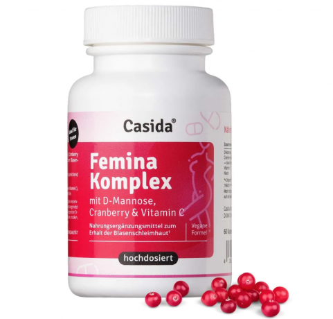 Casida Femina Komplex mit D-Mannose, Cranberry, Vitamin C & Niacin, 60 vegane Kapseln, D-манноза клюква для женского здоровья (Германия), капсулы с витамином C, 60шт