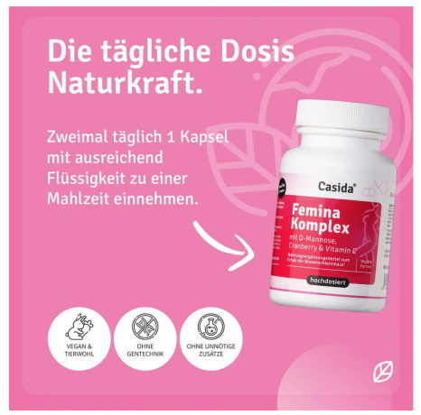 Casida Femina Komplex mit D-Mannose, Cranberry, Vitamin C & Niacin, 60 vegane Kapseln, D-манноза клюква для женского здоровья (Германия), капсулы с витамином C, 60шт