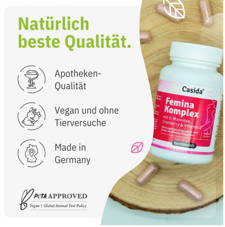 Casida Femina Komplex mit D-Mannose, Cranberry, Vitamin C & Niacin, 60 vegane Kapseln, D-манноза клюква для женского здоровья (Германия), капсулы с витамином C, 60шт