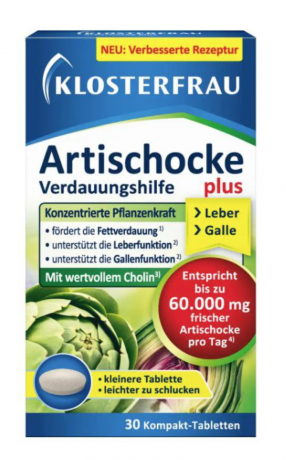 Klosterfrau Artischocke Plus Tabletten 30 stk, Экстракт листьев артишока для улучшения пищеварения, 30 таблеток