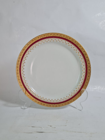 Кофейное трио винтажное Scherzer Bavaria, бело-красный фарфор с обильным позолоченным декором, 10 x 7 см / 14 см / 19,5 см, Германия, 1960-70гг.