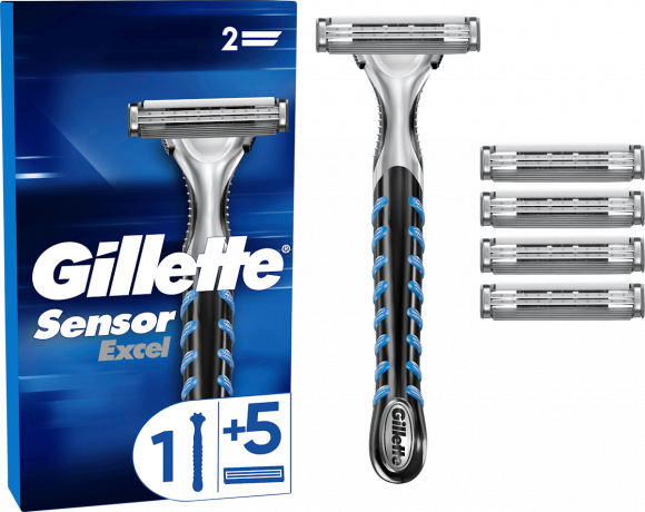 GILLETTE Rasierer, Sensor Excel, 1 St, Джилетт Набор для бритья Sensor Excel: станок и 5 сменных кассет, 1 набор