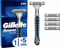 GILLETTE Rasierer, Sensor Excel, 1 St, Джилетт Набор для бритья Sensor Excel: станок и 5 сменных кассет, 1 набор