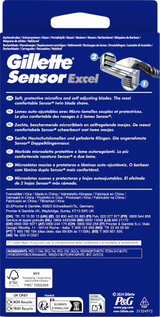 GILLETTE Rasierer, Sensor Excel, 1 St, Джилетт Набор для бритья Sensor Excel: станок и 5 сменных кассет, 1 набор